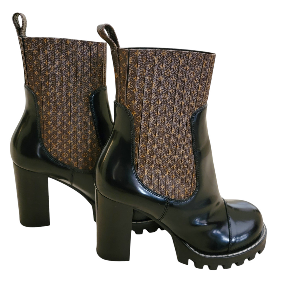 Louis Vuitton Glossy Black and Textured Brown Booties - Picture 2 of 15